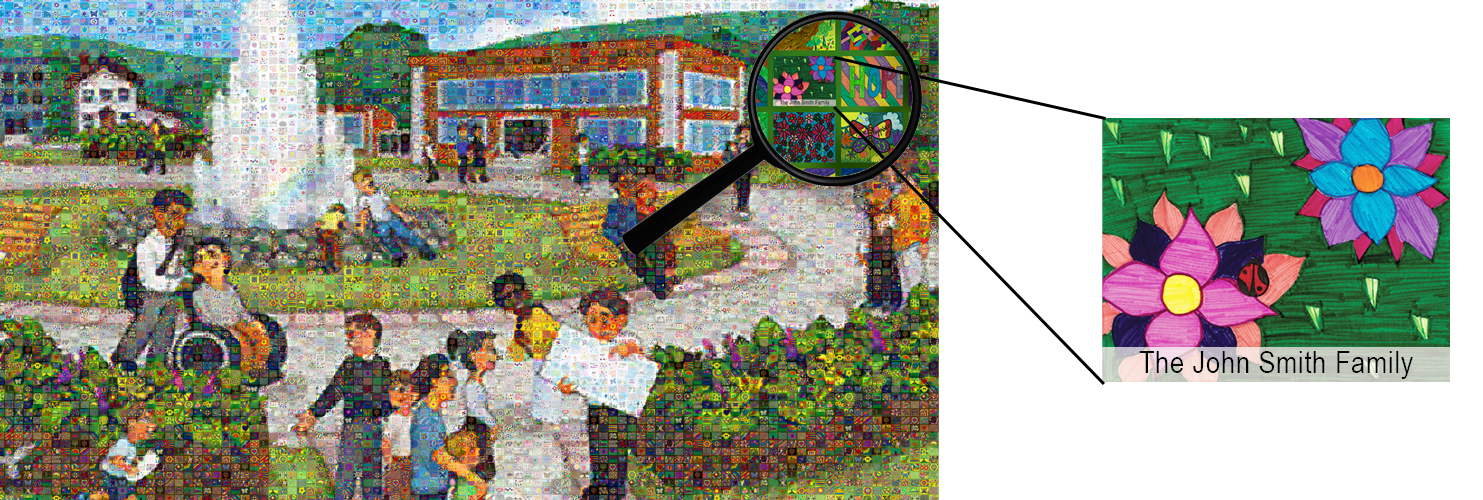 Picture of mosaic tile with Children's Specialty Clinic scene depicted