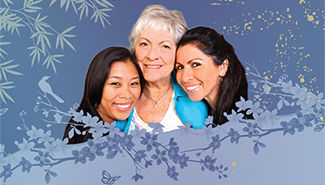 3 women with blue background