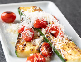 Pan-Grilled Zucchini with a Fresh Garlic Tomato Topping