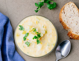 Vegan Potato Corn Chowder with bread